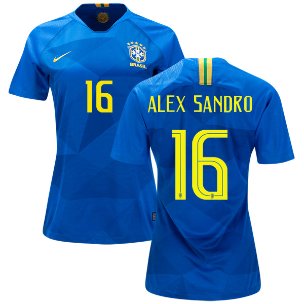 Women's Brazil #16 Alex Sandro Away Soccer Country Jersey